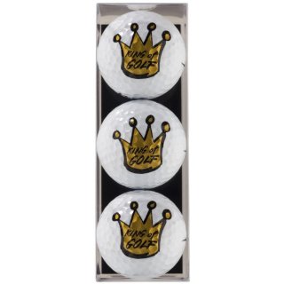 3-er Golfballset KING OF GOLF, Golfgeschenk Golfbälle Herren Krone hochwertig Markengolfball