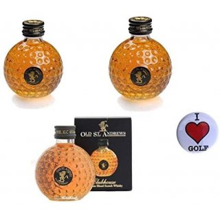 CEBEGO 4-er-Set Golf-Whisky St. Andrews in Mini Golfballflasche,3 x 0,05l, 40% vol Alk & Golf Khlschrankmagnet I LOVE GOLF,Scotch Whisky Golfgeschenk Miniatur von Sportiques