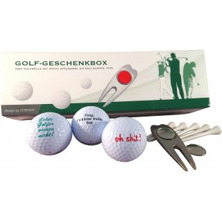 CEBEGO Golf Geschenkset SPRÜCHE in edler Geschenkbox by, Golfgeschenke Golfartikel Golfballset Pitchgabel, edel Golfzubehör