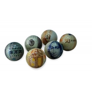 CEBEGO Golfball Sixpack Währungsbälle mit Geldscheinen transparent,Currency Balls in Geschenkbox,Golfgeschenkartikel