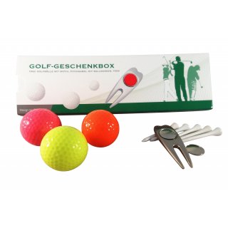 Golf Geschenkset bunt NEON in Golf Geschenkbox