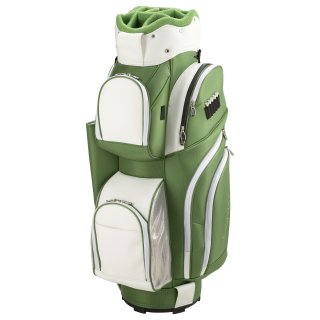 Grünes Golf-Cartbag mit weißen Taschen