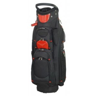 Schwarzes Golf-Cartbag mit roten Farbtupfern