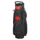 Schwarzes Golf-Cartbag mit roten Farbtupfern