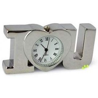 Tischuhr I Love You, silbern mit Batterie,Uhr fr Verliebte,Liebesuhr Kaminuhr, 6x3 cm, Liebesgeschenk