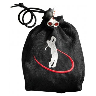 Teebag Drive, schwarz mit Gollball, Tees, Pitchgabel und Ballmarker